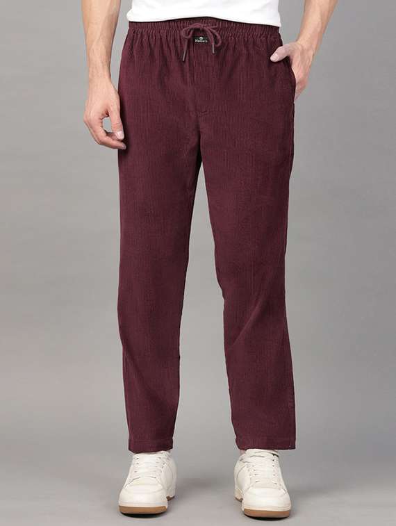 men solid mid rise corduroy straight trouser
