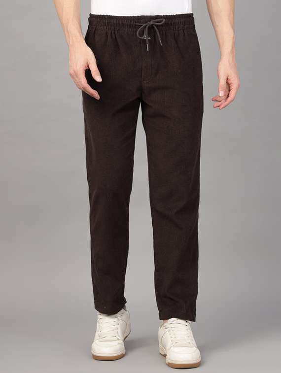 men solid mid rise corduroy straight trouser