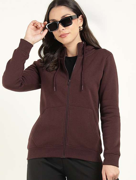 women solid long sleeve hooded sweatshirt