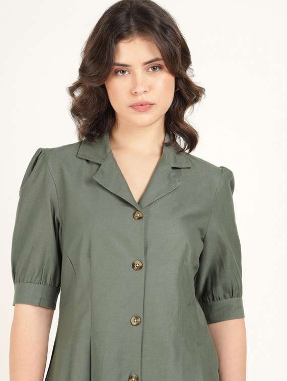 women solid lapel collar puff sleeve shirt - 22320667 -  Standard Image - 5