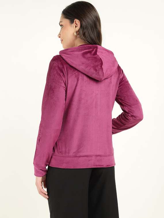 women solid long sleeve hooded sweatshirt - 22320677 -  Standard Image - 3