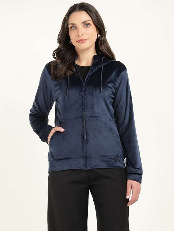 women solid long sleeve hooded sweatshirt