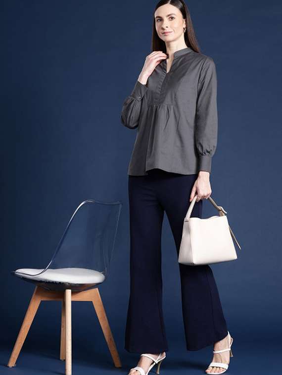 women solid long sleeve a-line top - 22320686 -  Standard Image - 3