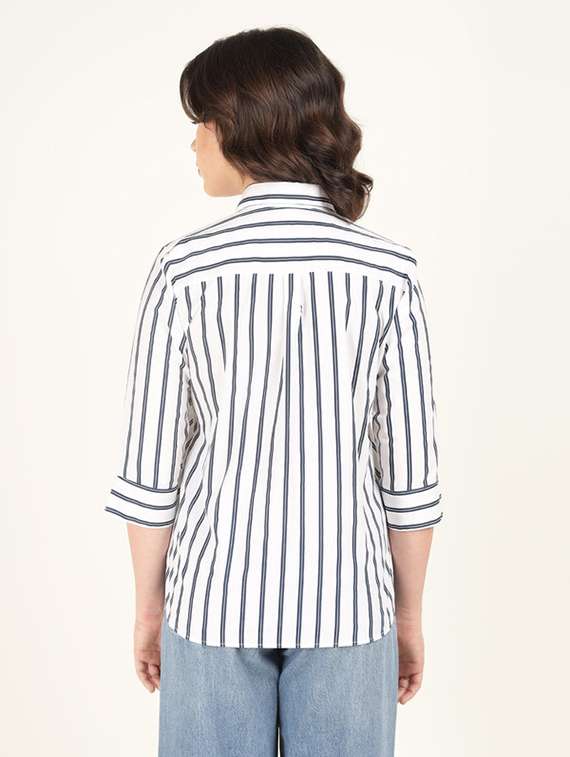 women striped collared three quarter sleeve shirt - 22320695 -  Standard Image - 3