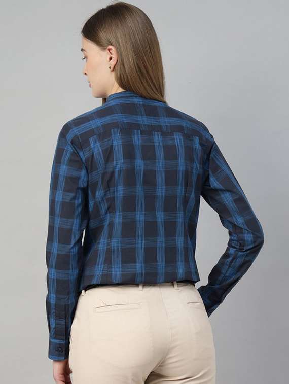 women checkered mandarin collar long sleeve top - 22320696 -  Standard Image - 3