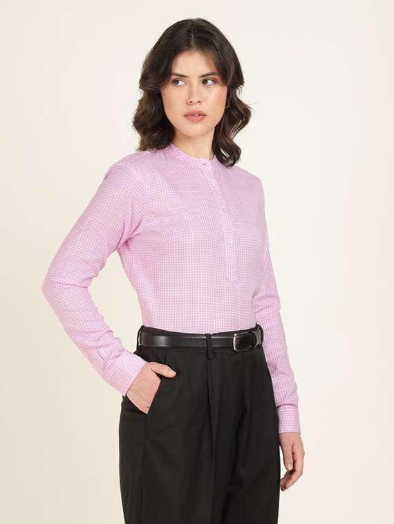 women mandarin collar long sleeve top - 22320717 -  Standard Image - 3
