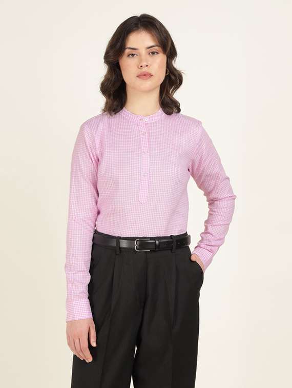 women mandarin collar long sleeve top - 22320717 -  Standard Image - 5
