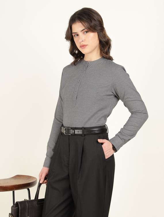 women mandarin collar long sleeve top