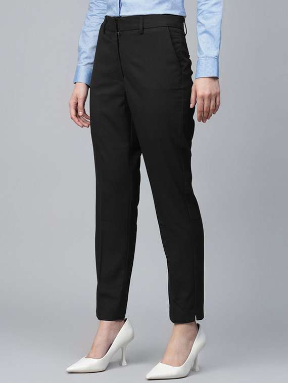 women solid mid rise straight trouser - 22320732 -  Standard Image - 3