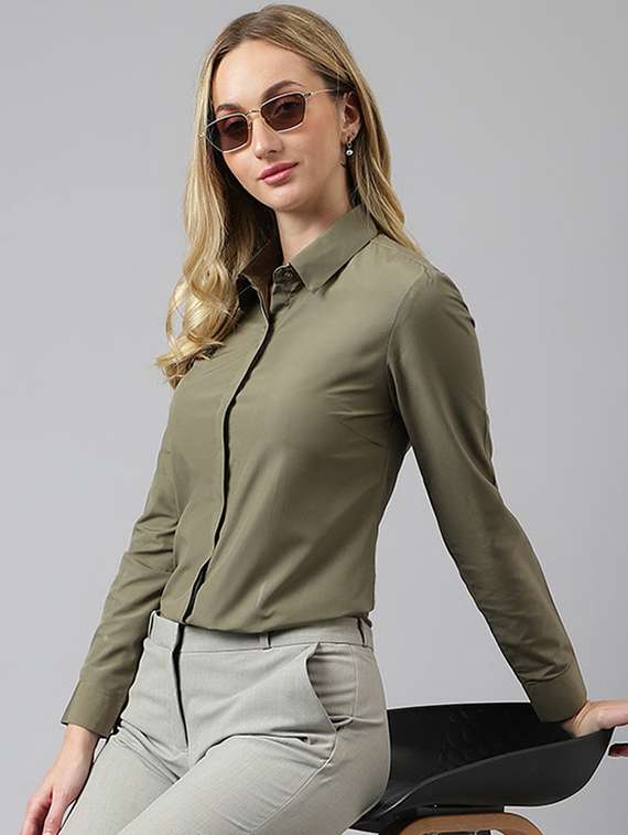 women collared long sleeve regular fit shirt
