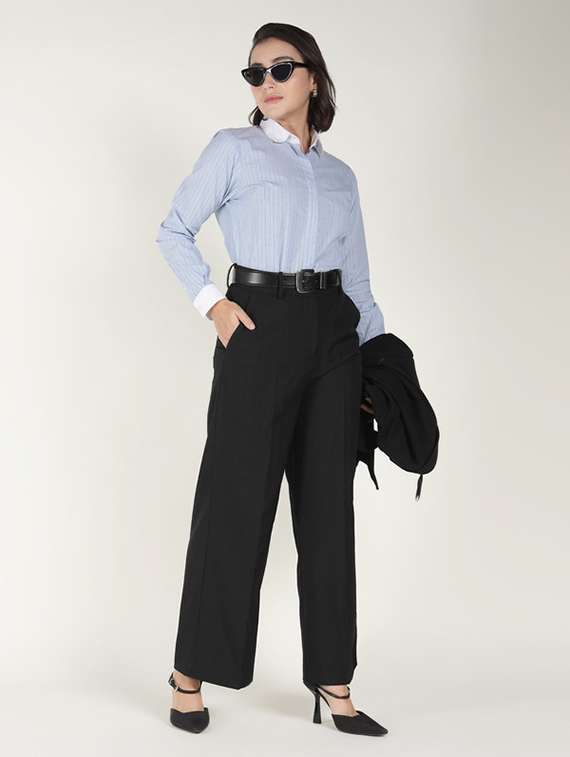 women solid mid rise wide leg trouser - 22320738 -  Standard Image - 5