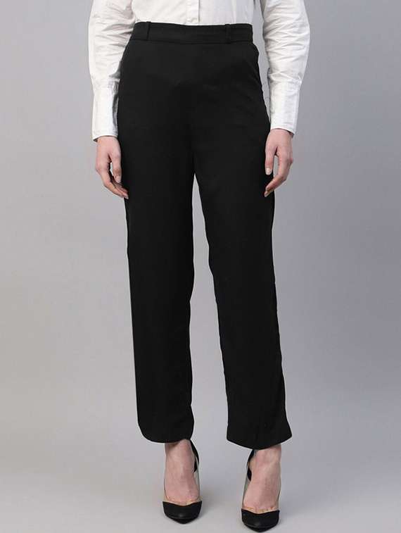 women solid high rise straight trouser
