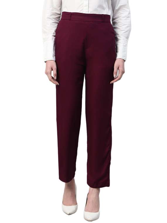 women solid high rise straight trouser