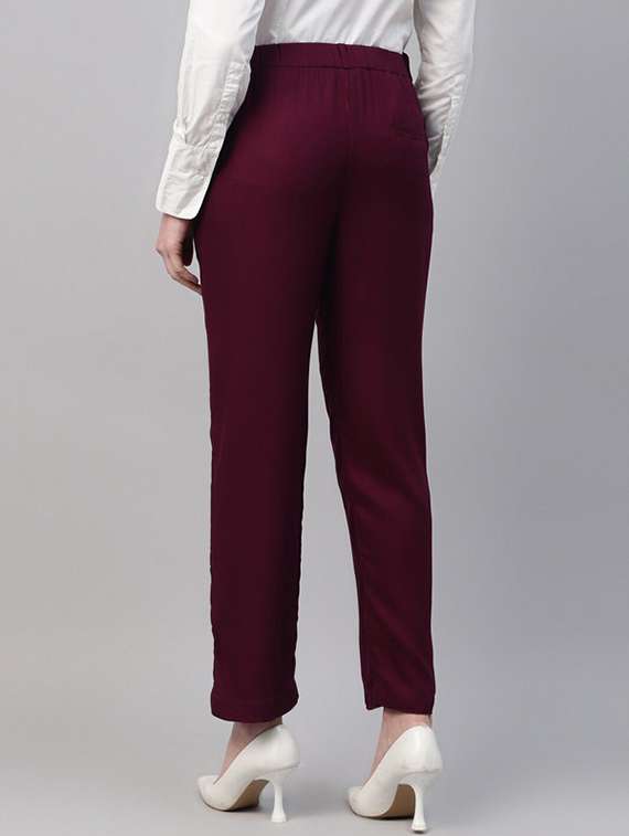 women solid high rise straight trouser - 22320751 -  Standard Image - 3