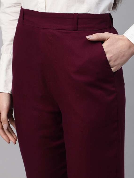 women solid high rise straight trouser - 22320751 -  Standard Image - 5