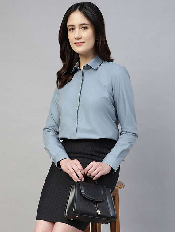 women collared long sleeve regular fit shirt