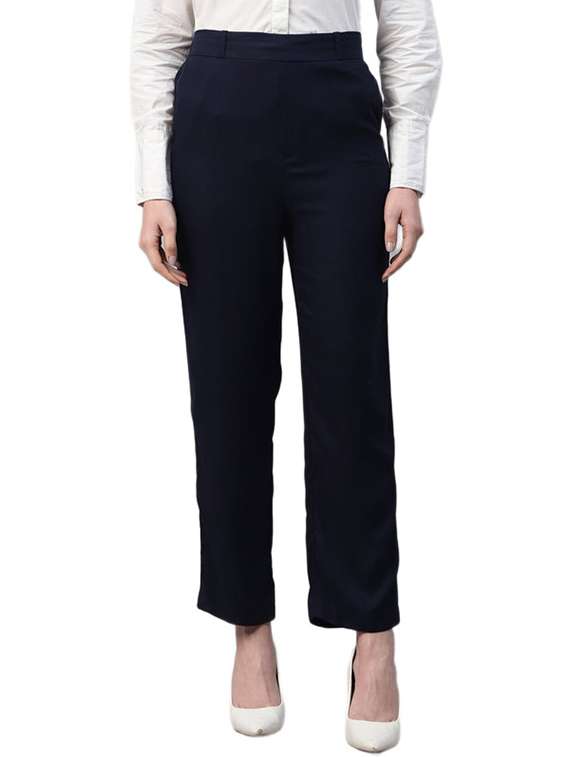 women solid high rise straight trouser