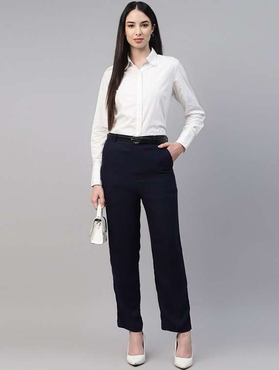 women solid high rise straight trouser - 22320755 -  Standard Image - 3