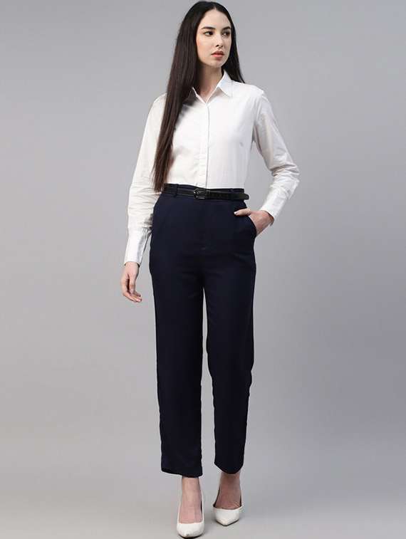 women solid high rise straight trouser - 22320755 -  Standard Image - 5
