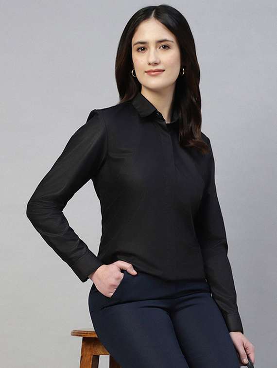 women collared long sleeve regular fit shirt
