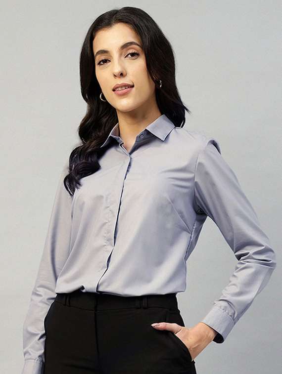 women collared long sleeve regular fit shirt