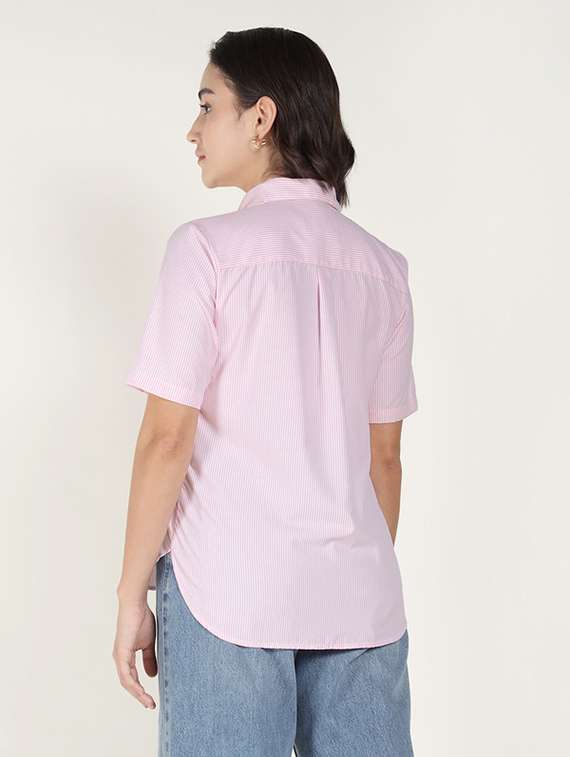 women striped collared short sleeve shirt - 22320777 -  Standard Image - 3