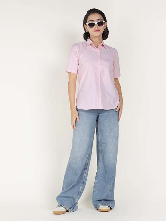women striped collared short sleeve shirt - 22320777 -  Standard Image - 5