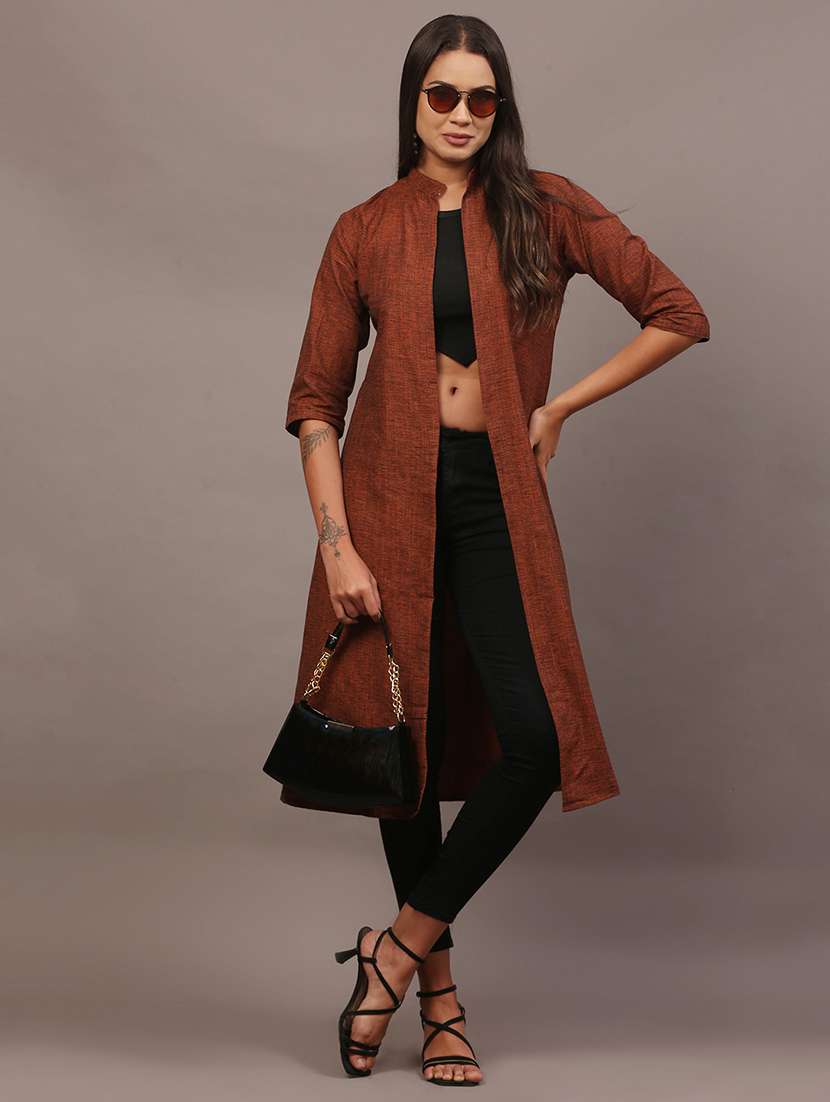 women self designed three quarter sleeve long shrug