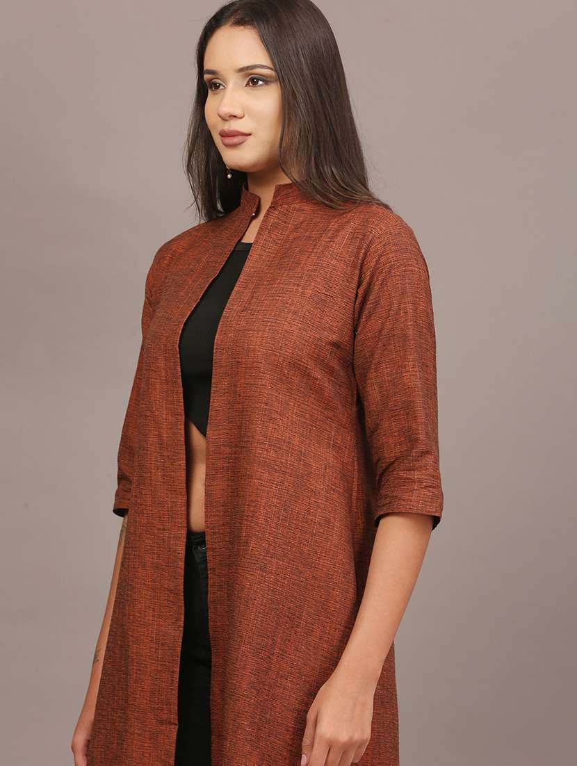 women self designed three quarter sleeve long shrug - 22320790 -  Standard Image - 3