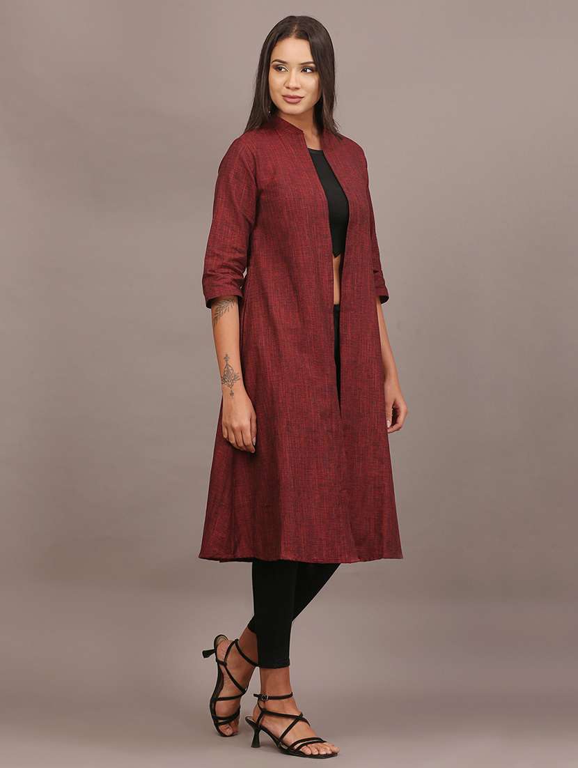 women solid three quarter sleeve long shrug - 22320792 -  Standard Image - 3