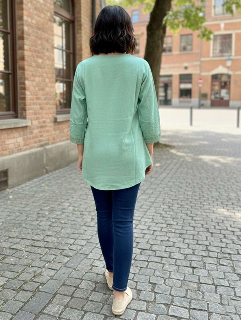 light green rayon embroidered v neck top - 22320800 -  Standard Image - 3