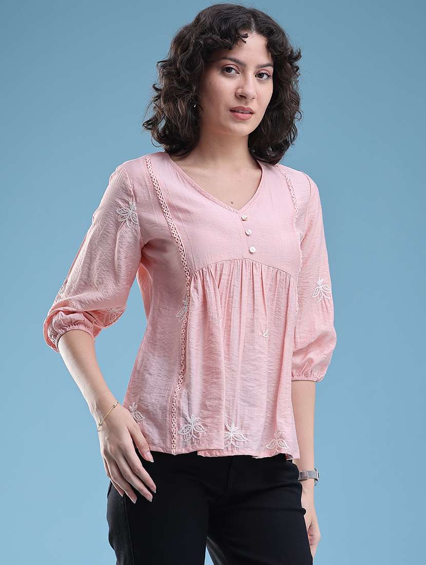 Women Embroidered Three Quarter Sleeves A-line Top - 22320934 -  Standard Image - 3