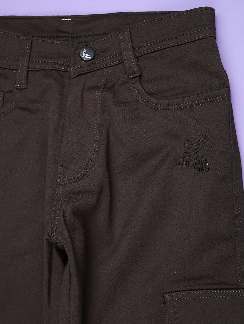 Brown Poly Cotton Plain Jean - 22321006 -  Standard Image - 3
