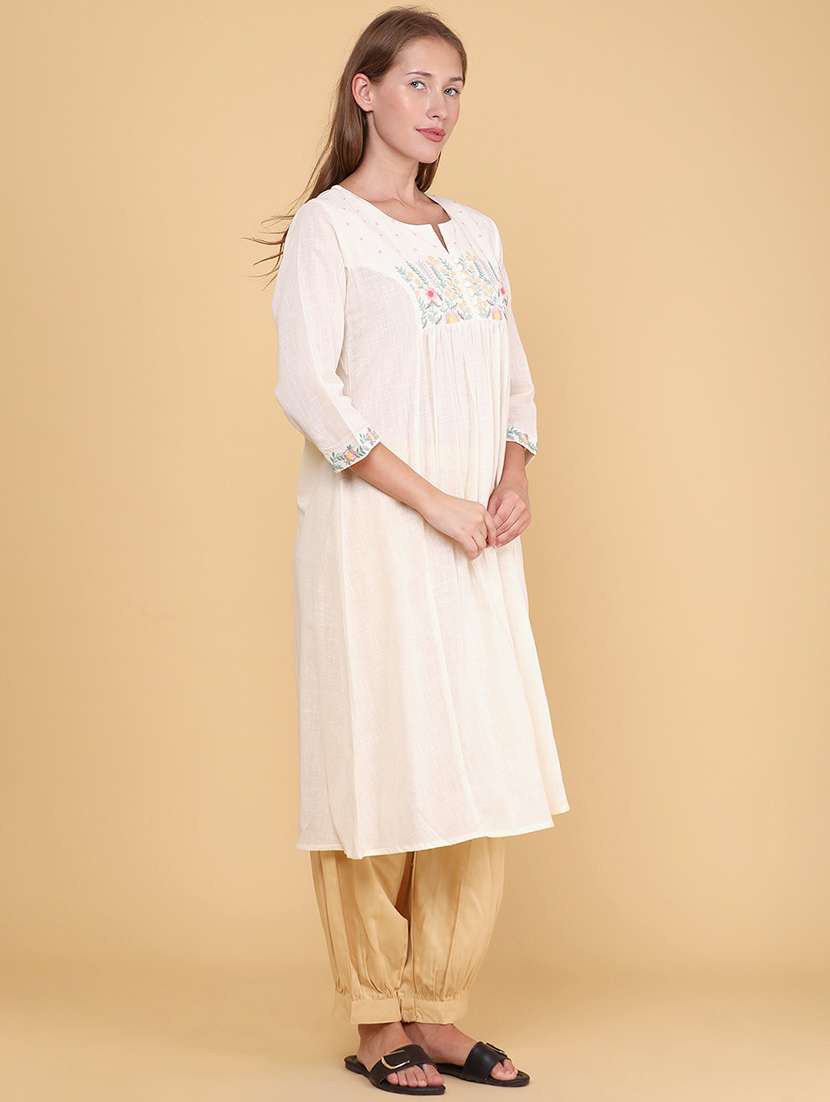 Women Embroidered Three Quarter Sleeves A-line Kurta - 22321194 -  Standard Image - 3