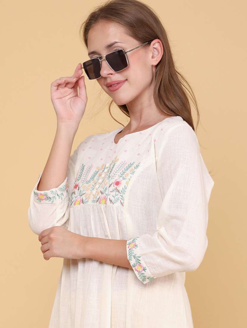 Women Embroidered Three Quarter Sleeves A-line Kurta - 22321194 -  Standard Image - 5