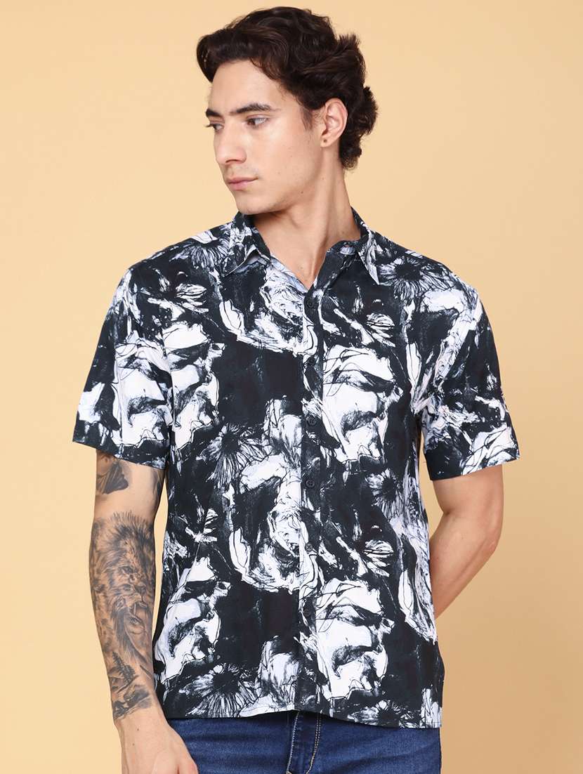 men blue cotton casual shirt