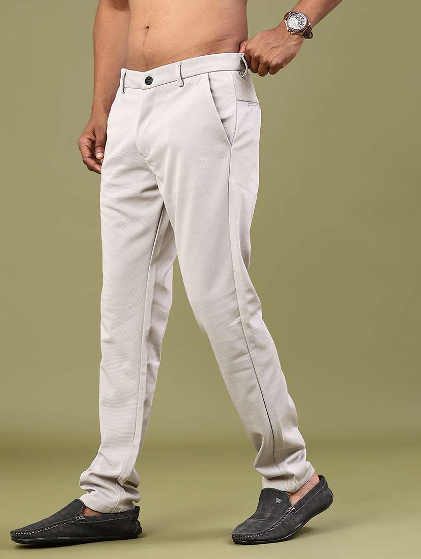 men solid mid rise chinos casual trouser