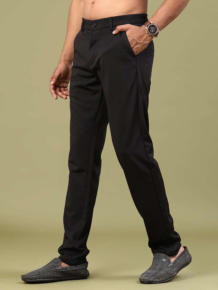 men solid mid rise chinos casual trouser