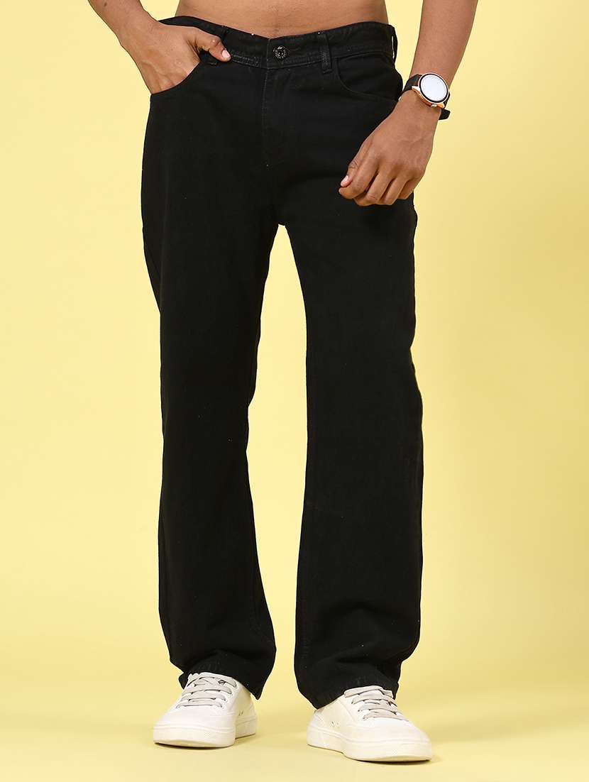 men plain mid rise full length straight jeans