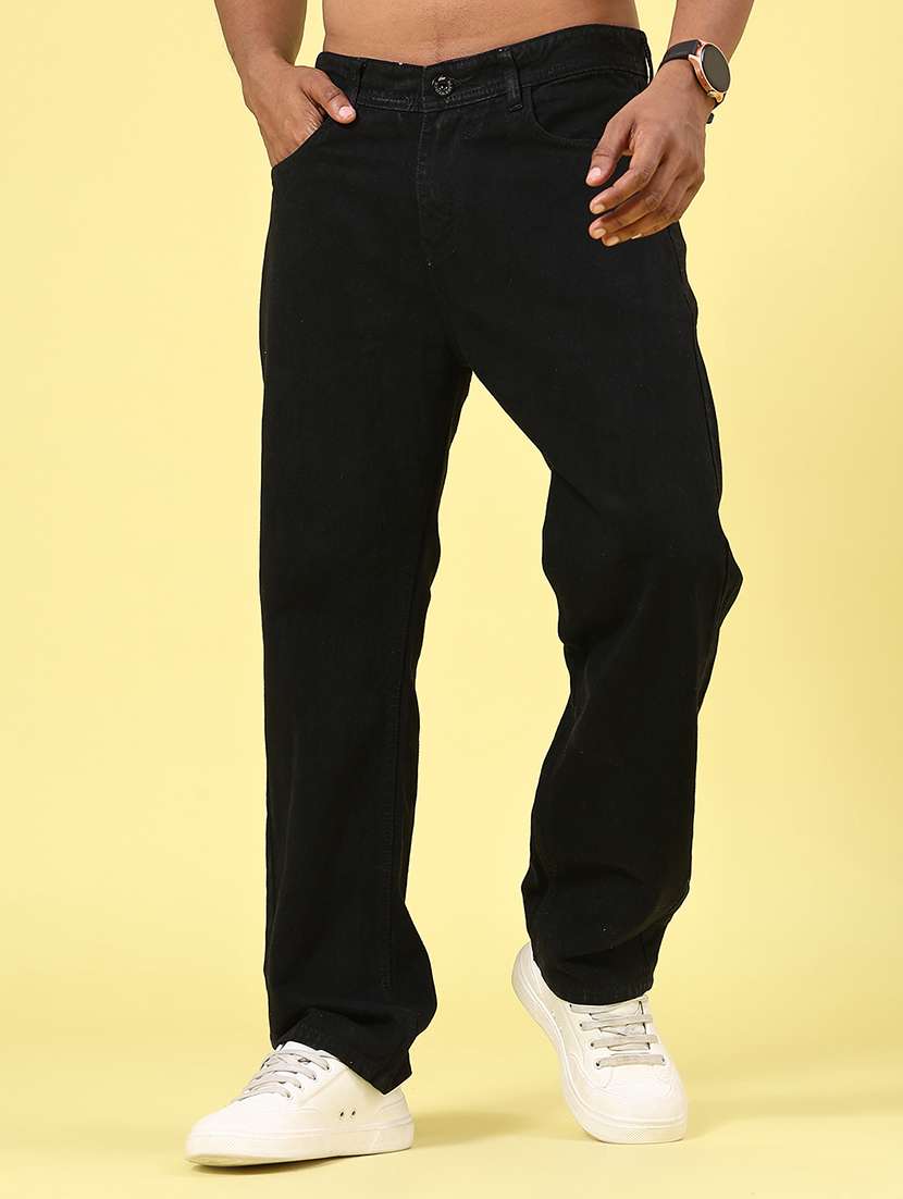 men plain mid rise full length straight jeans