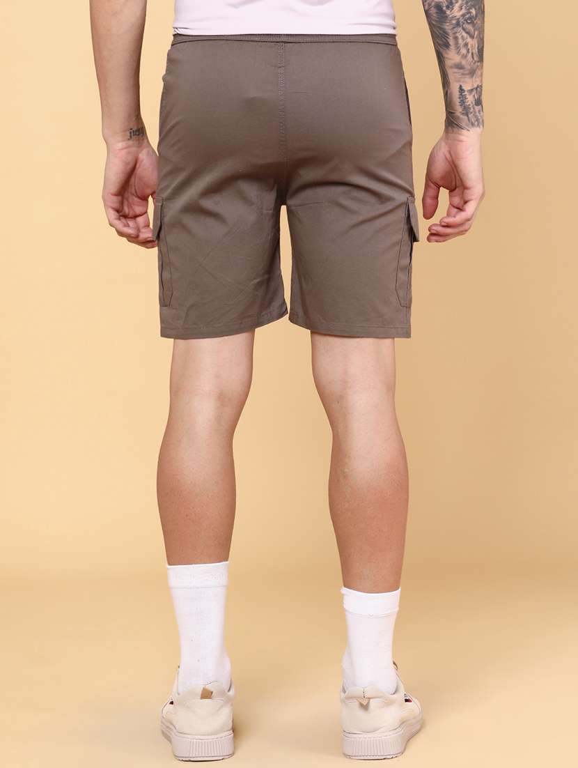 khaki cotton shorts three  fourths - 22321509 -  Standard Image - 3