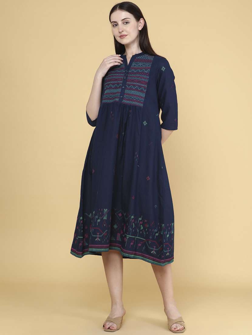 women blue cotton a-line dress - 22321532 -  Standard Image - 3