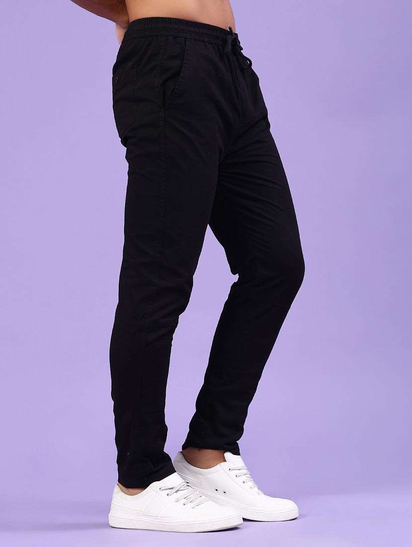 men solid mid rise full length track pant