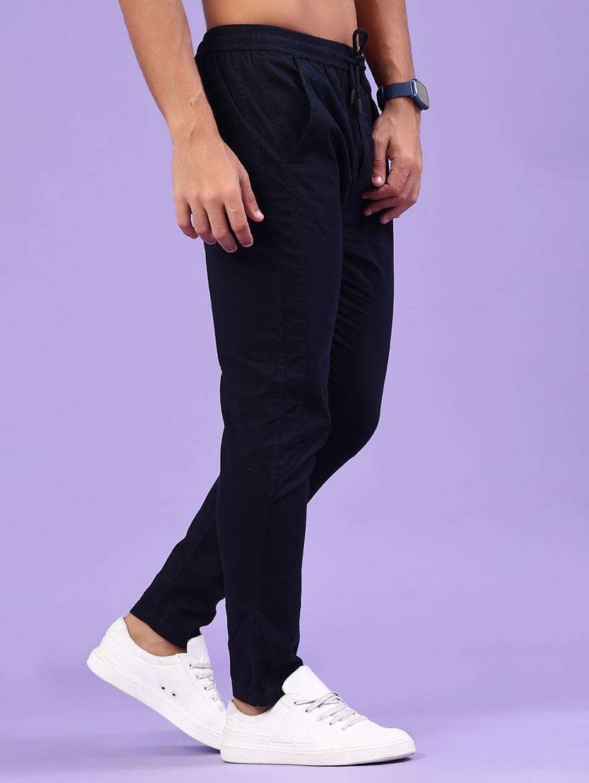 men solid mid rise full length track pant