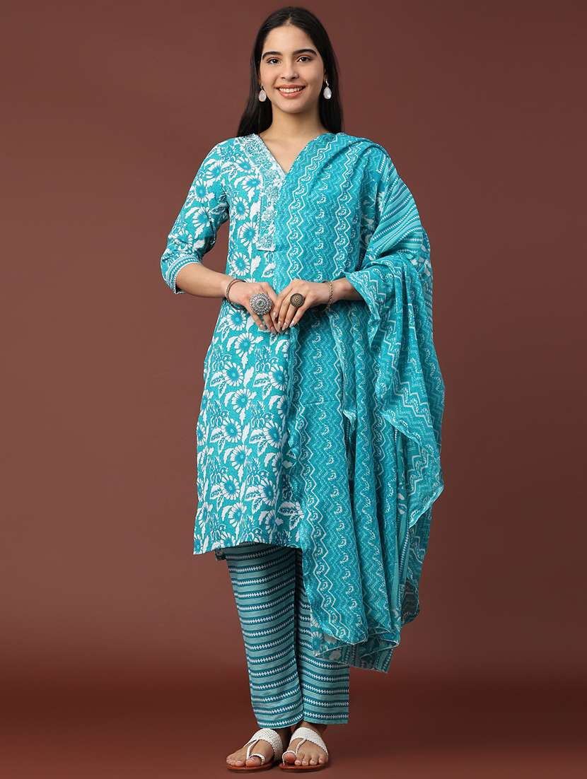 teal cotton kurta pant  set - 22321597 -  Standard Image - 3