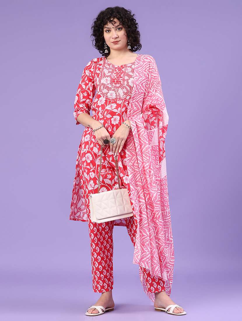red cotton kurta pant  set