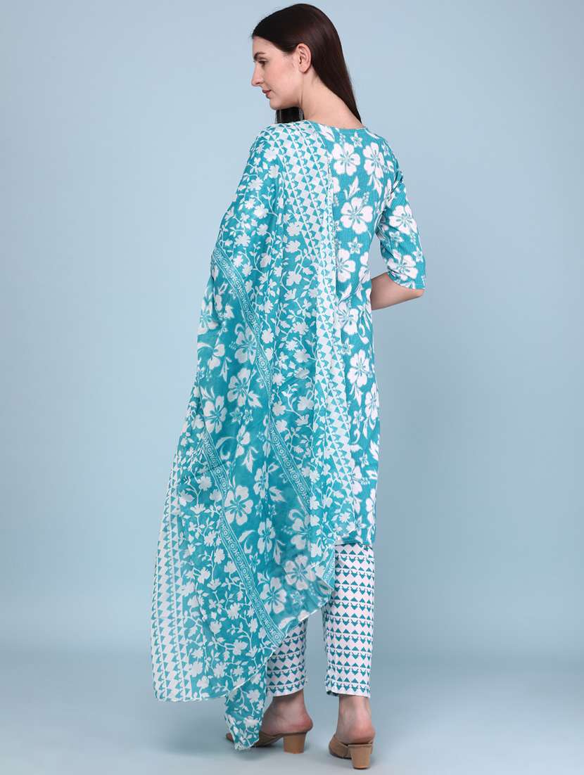 teal cotton kurta pant  set - 22321600 -  Standard Image - 3