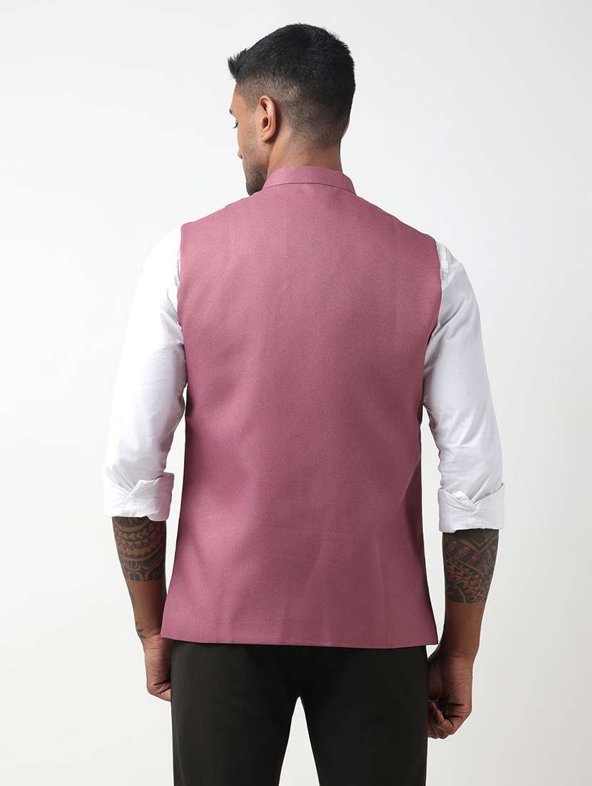 men solid mandarin neck regular fit nehru jacket - 22321708 -  Standard Image - 3