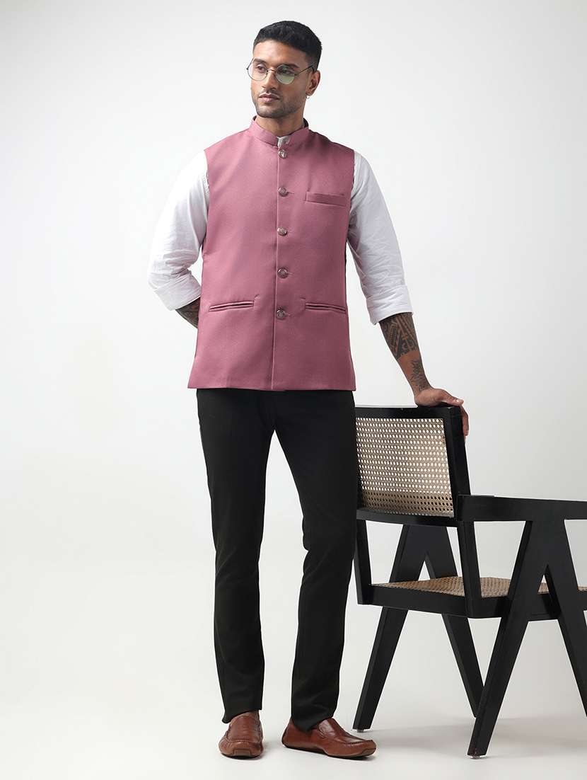 men solid mandarin neck regular fit nehru jacket - 22321708 -  Standard Image - 5