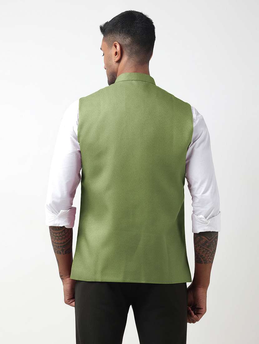 men solid mandarin neck regular fit nehru jacket - 22321709 -  Standard Image - 3